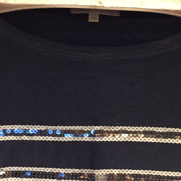 GAP navy blue and white striped sequin top - Picture 2 of 8